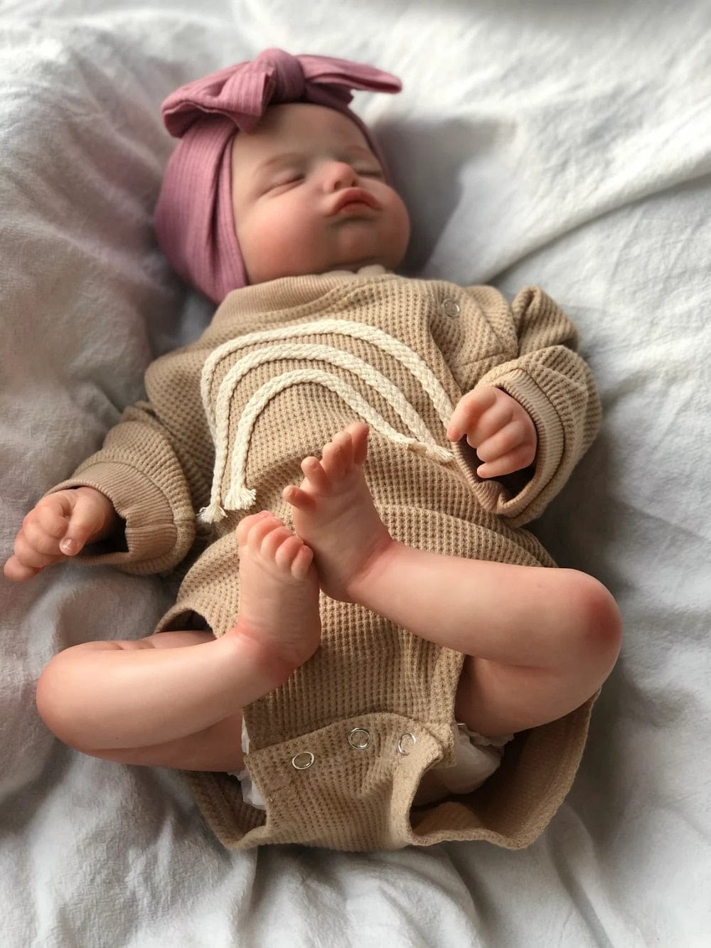 49CM Already Finished Painted Bebe Reborn Doll Rosalie Newborn Sleeping Doll Soft Hand-Drawing Hair 3D Skin Tone Visible Veins