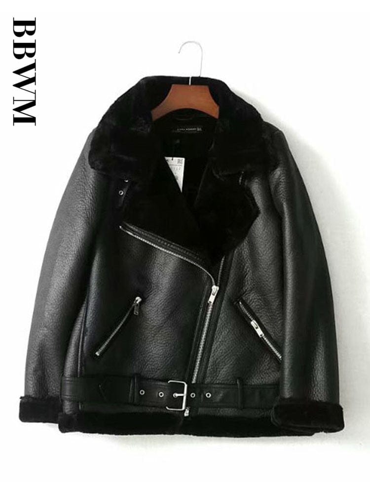 Winter Woman PU Faux Leather Jackets Sheepskin coats