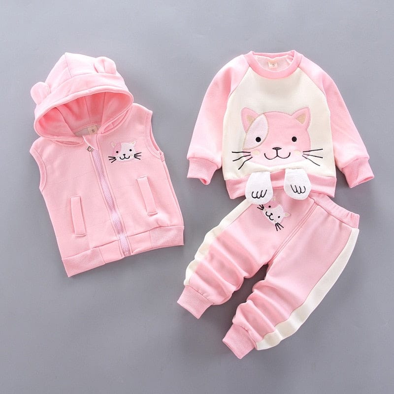 Baby Boys And Girls 3 Pcs Fleece Clothing Set Hooded Outerwear