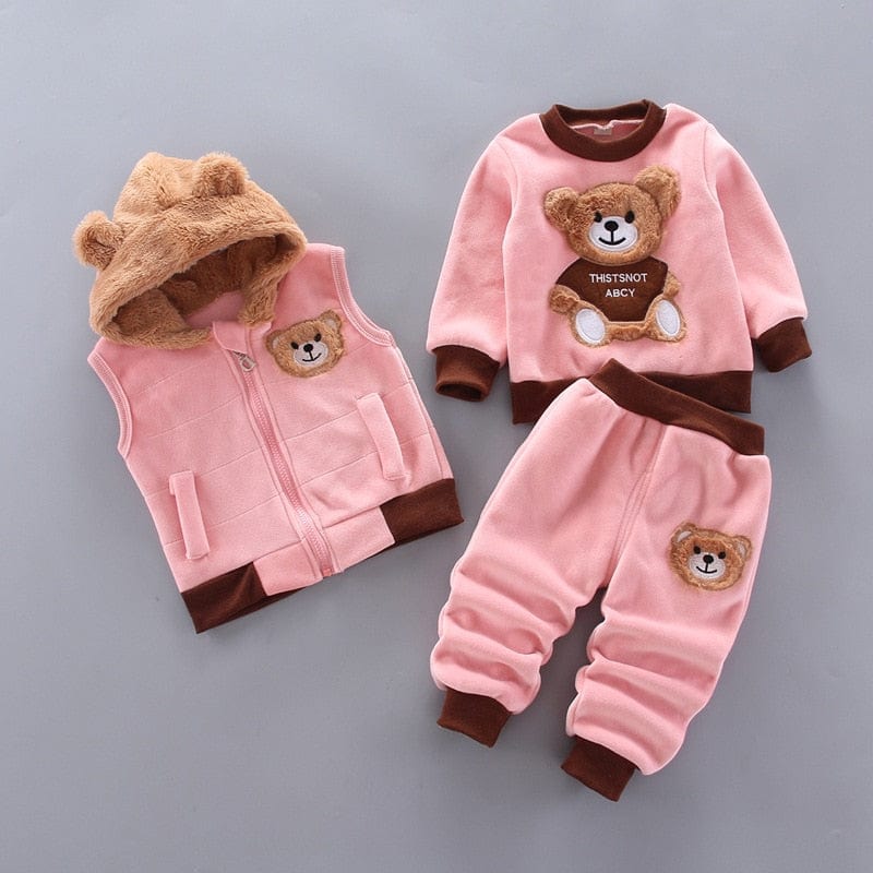Baby Boys And Girls 3 Pcs Fleece Clothing Set Hooded Outerwear