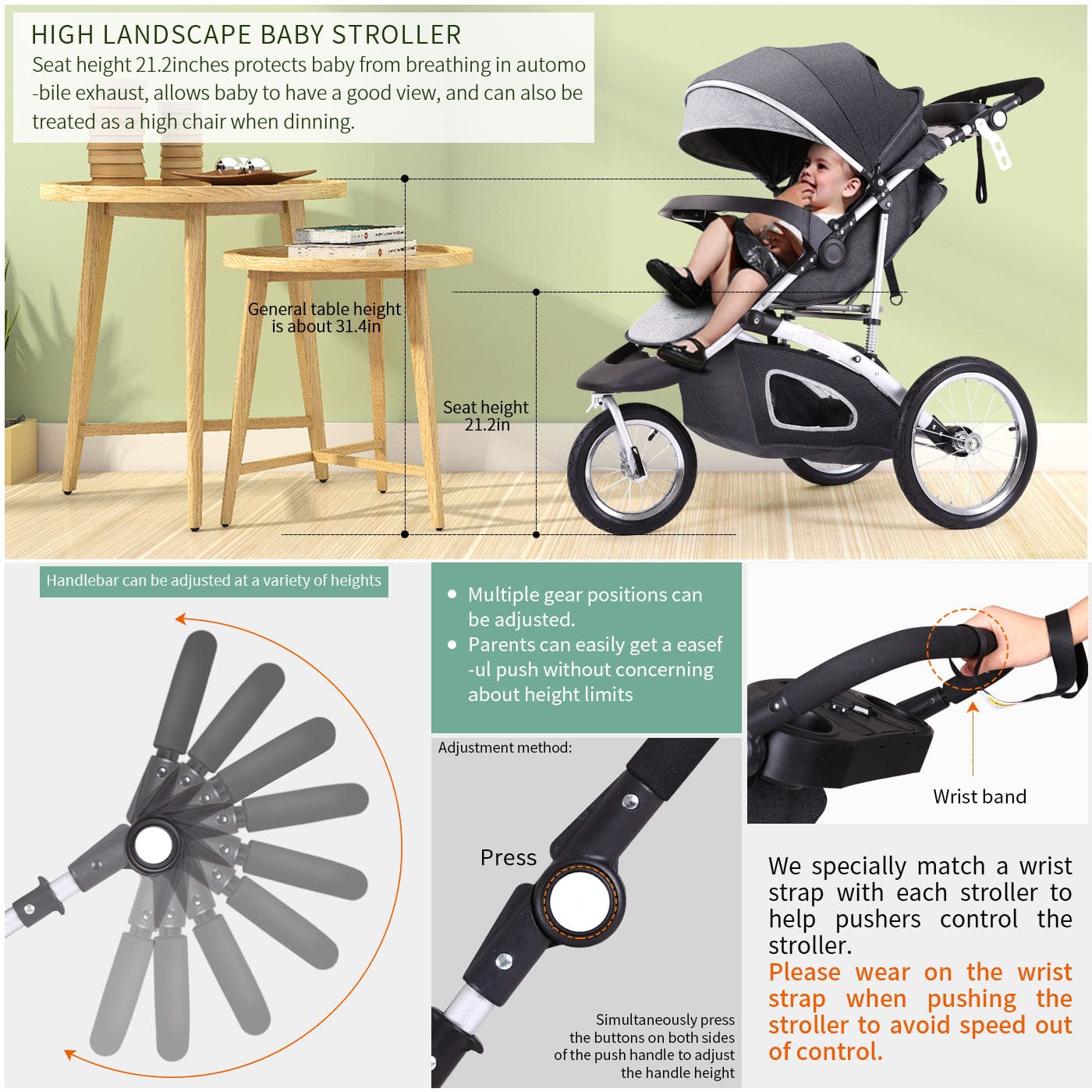 Baby Products Compact Foldable Jogging Stroller