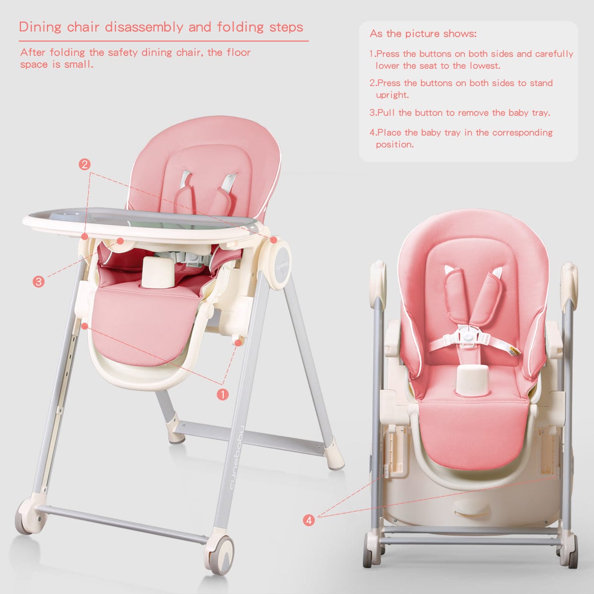Baby Products Multi function Foldable Baby High Dining Chair with Wheels