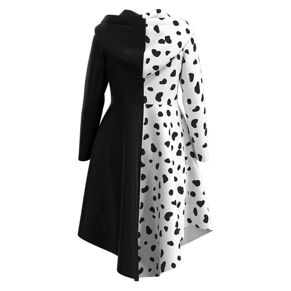 costume Girls Cruella Black White Spots Cosplay Costume Halloween Suit
