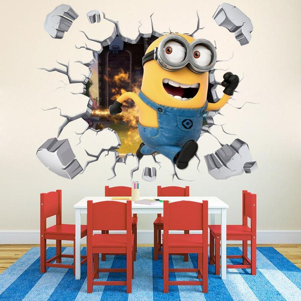 Home Decor DIY Gift Minions Despicable Me 3D  smashed Wall Sticker Decal