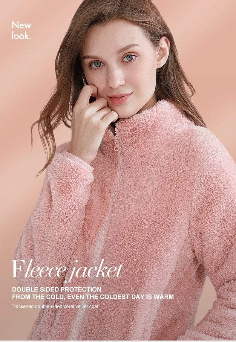 Jacket Women  Winter Fleece Long-sleeved Plus Fleece Cardigan Coat