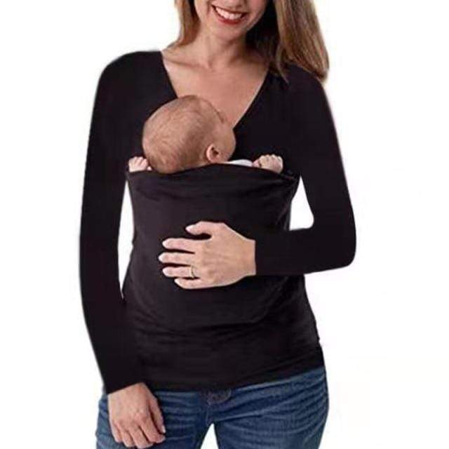 Multifunction Plus Size Baby Carrier Kangaroo T-Shirt for Father Mother Long Sleeve