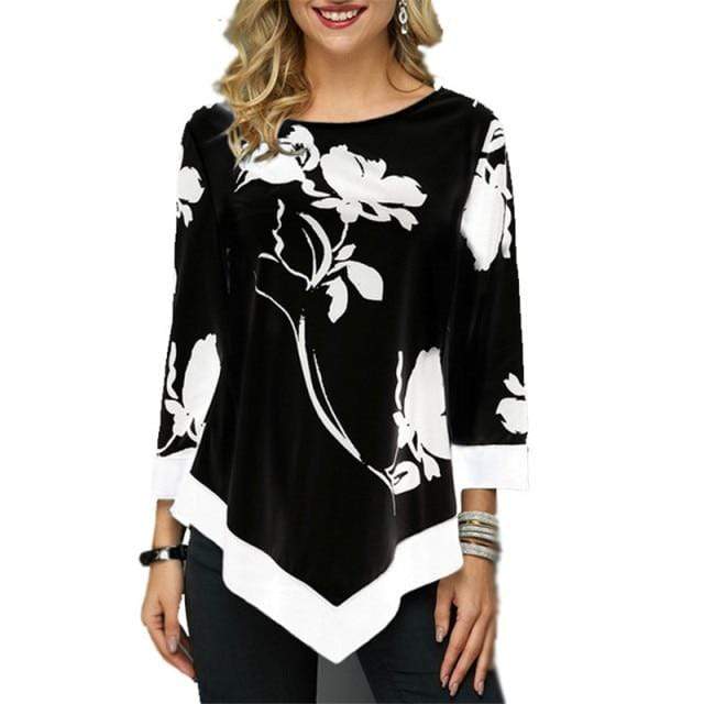 Tees Plus Size Women T Shirt O-Neck Lace Splice Floral Printing Tee Shirt