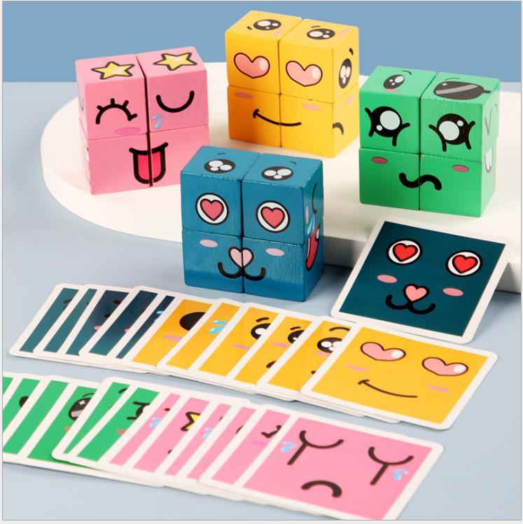 Toys and Games Kids Emoji Toys Wooden Puzzle Face changing Cube