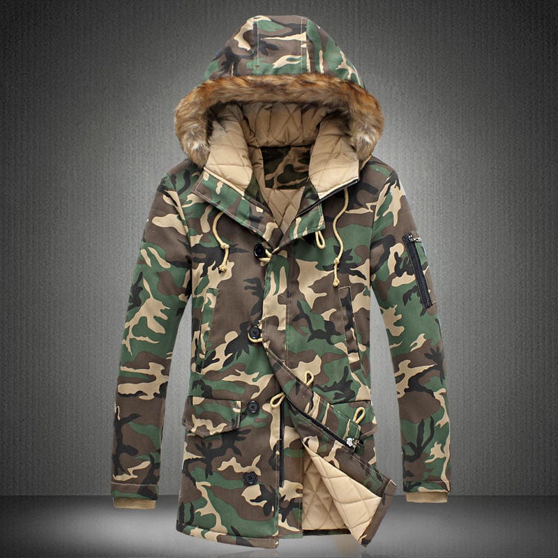 Winter Mens Military Camouflage Hooded Jacket Parka Overcoat