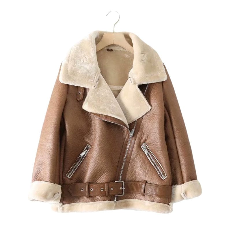 Winter Woman PU Faux Leather Jackets Sheepskin coats
