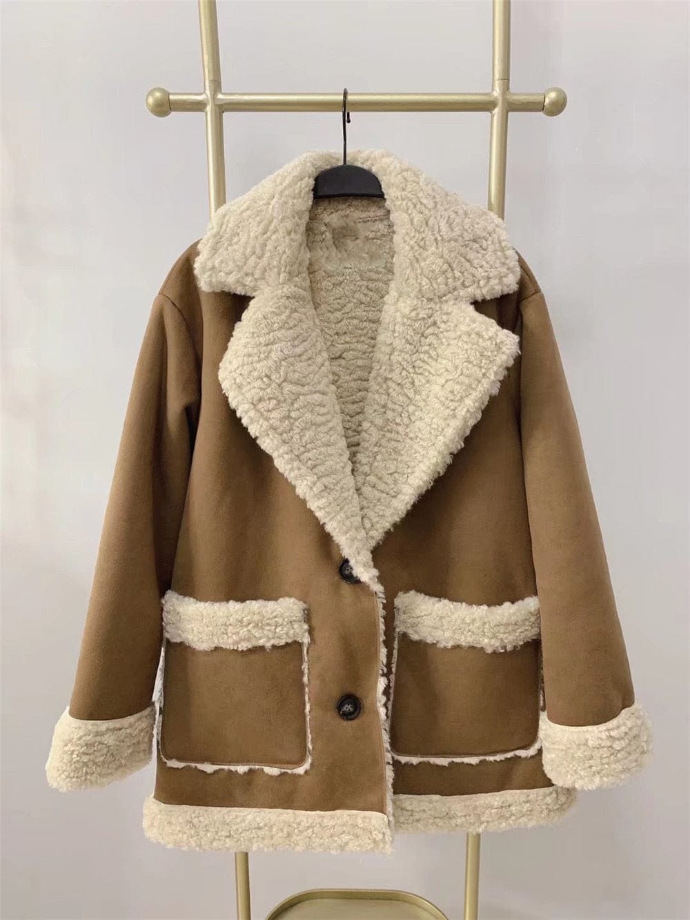 Winter Women Warm Faux Fur Coat Lamb Wool Jacket